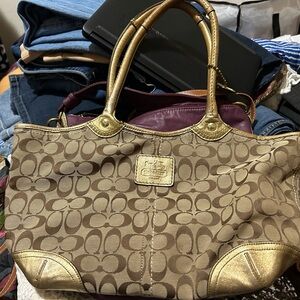Coach Brown and Gold Signature Shoulder Bag